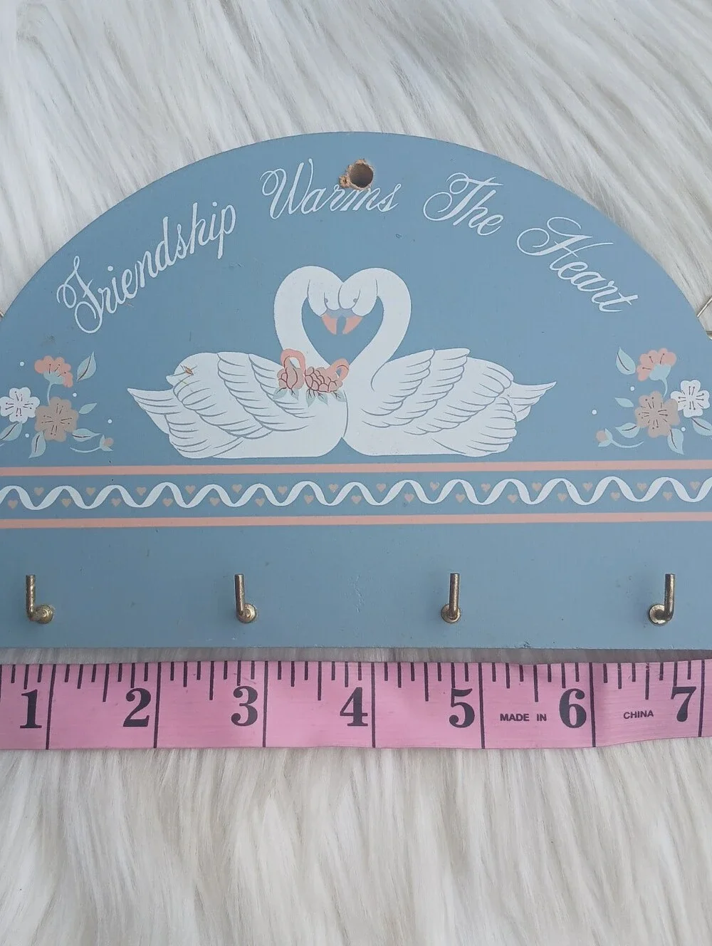Vintage Swans Wall Hanging Plaque with Hooks Cottagecore Farmhouse Decor Birds